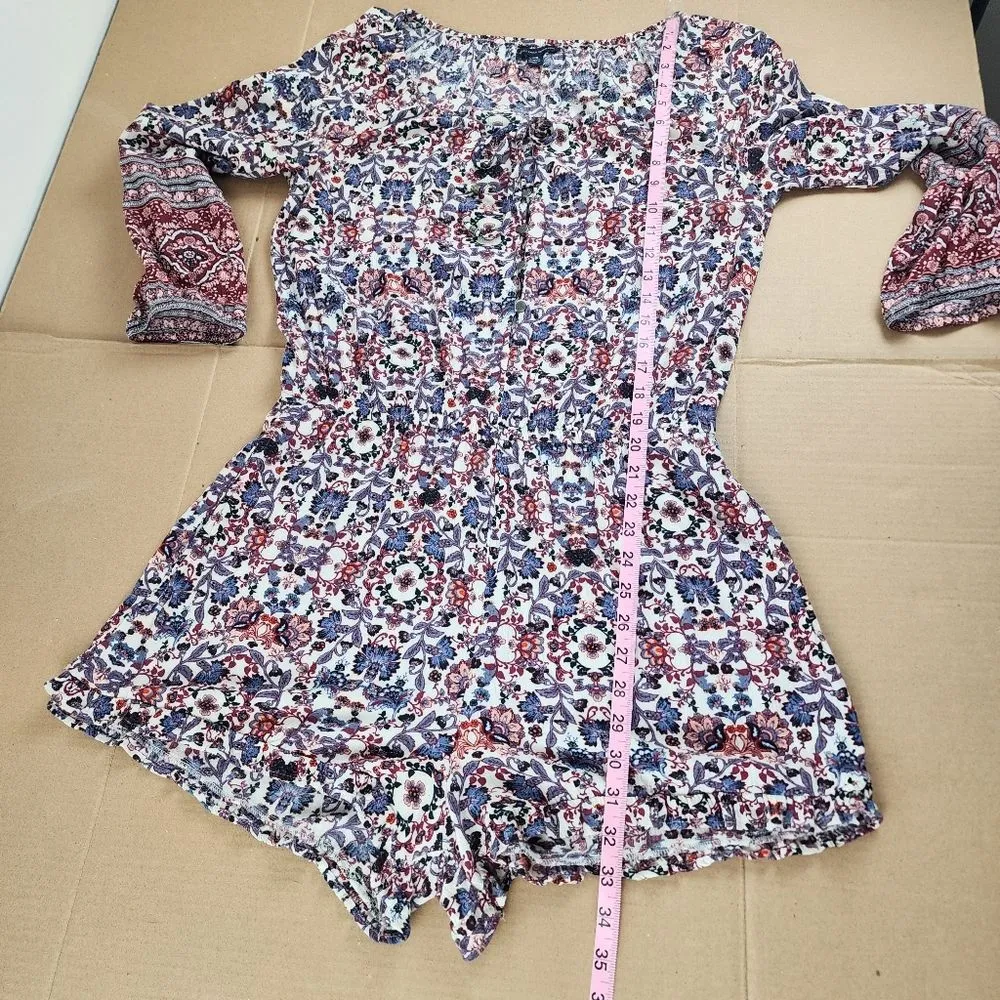 American Eagle AEO Long Sleeve Floral Romper Shorts Jumpsuit Viscose Size L - Image 8