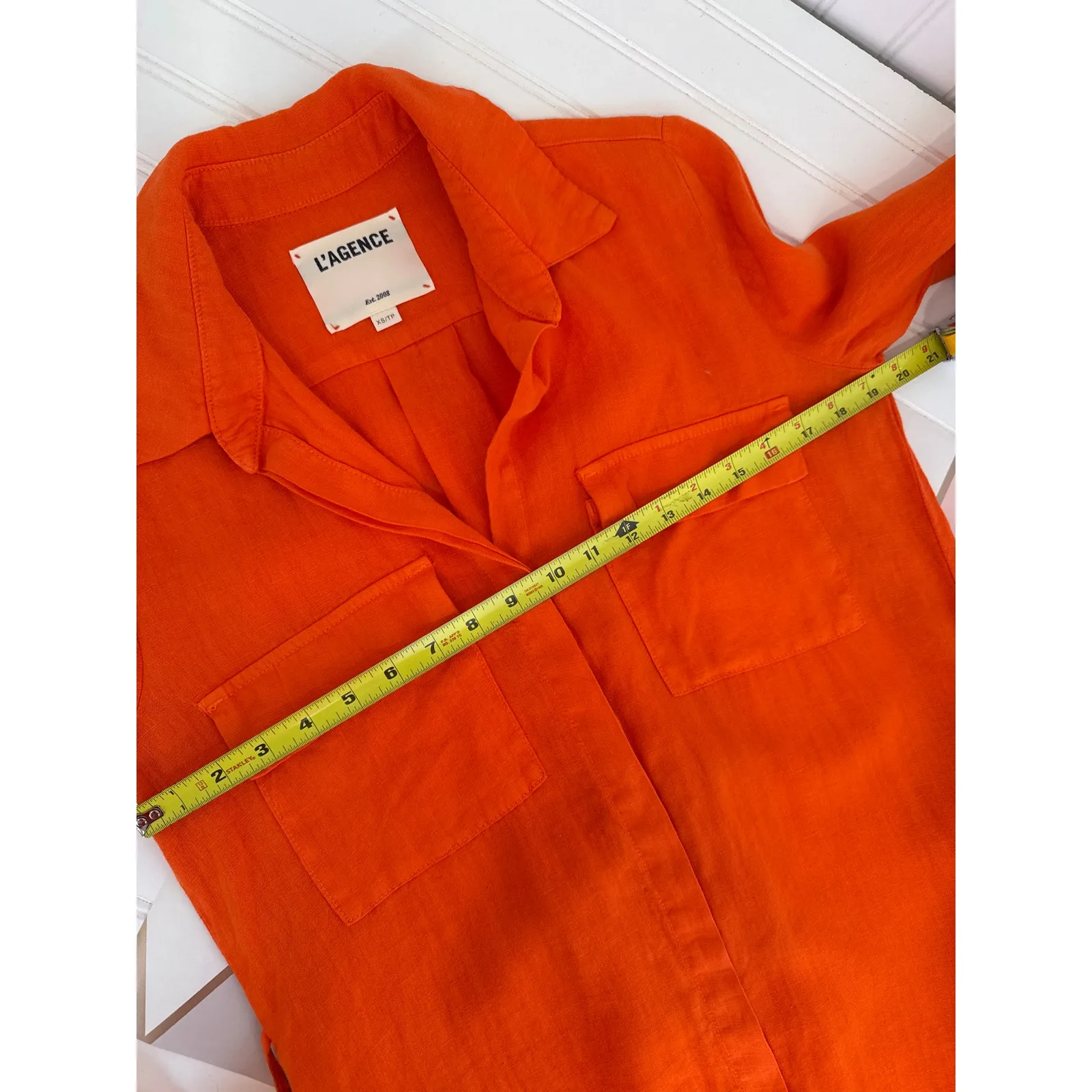 NWOT L’AGENCE Cameron Long Shirt Dress Cherry Tomato Belted Womens Size XS *FLAW - Image 7