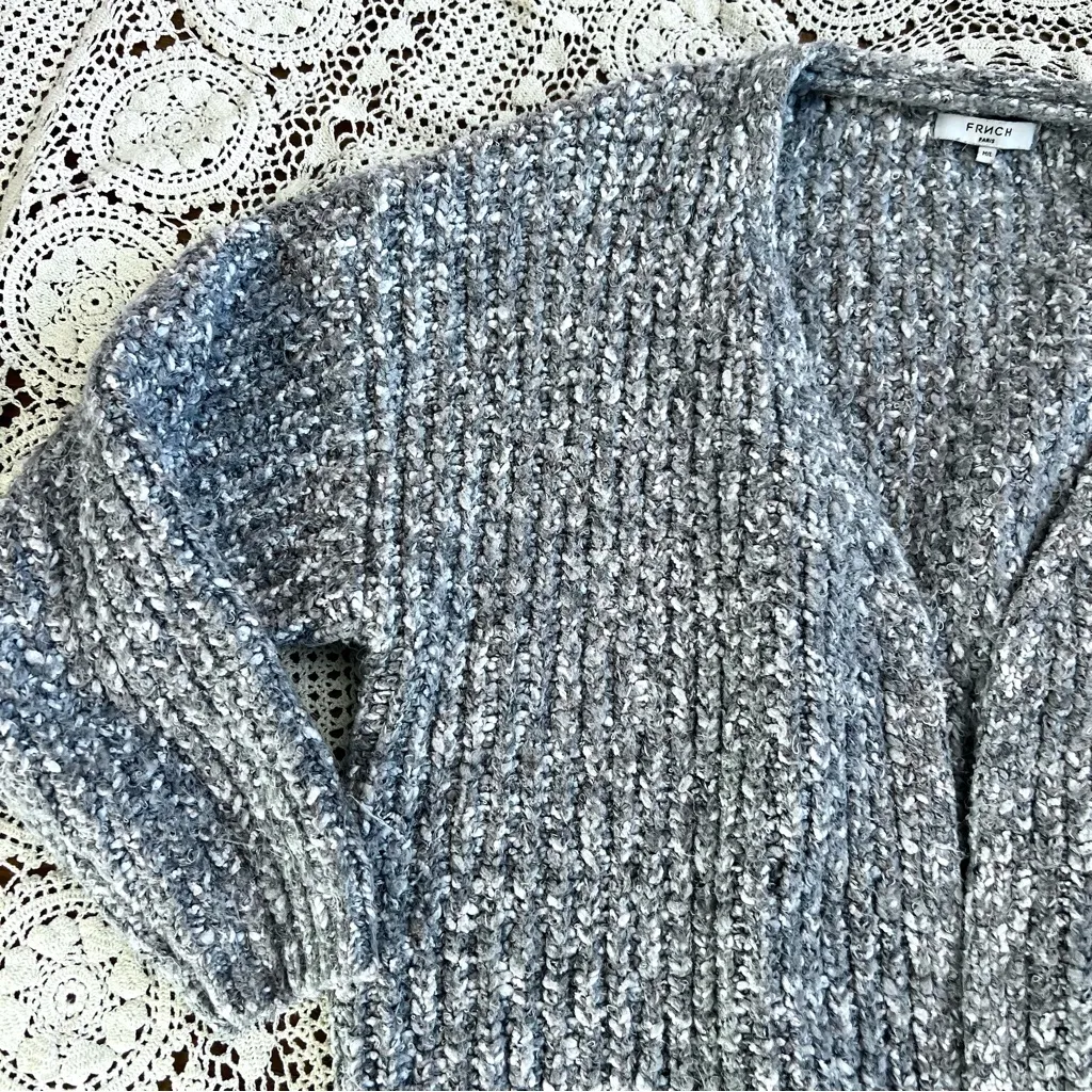 FRNCH PARIS Thick Knit Grey Open Cardigan Medium - Image 3