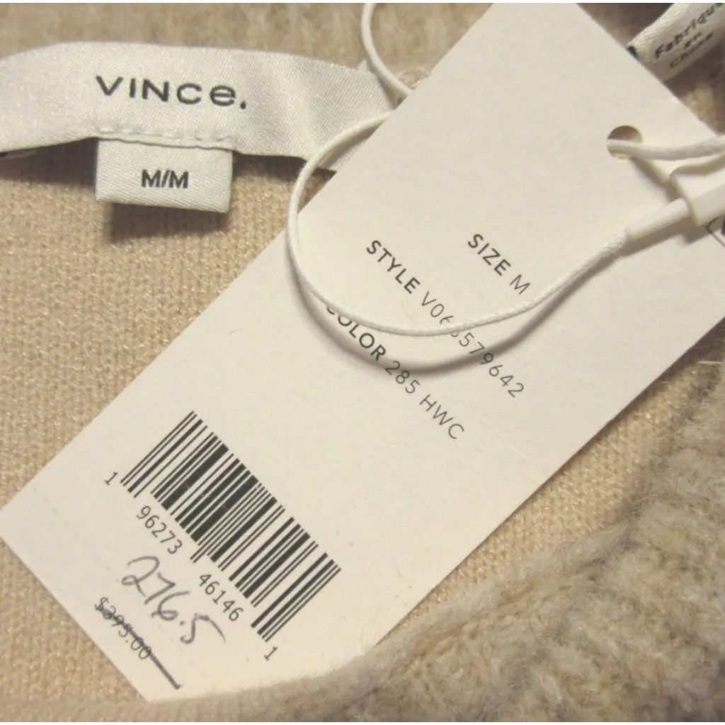 NWT Vince Textured Soft Sculpted Crew Neck Sweater in Heather Wheat Cream M - Image 5