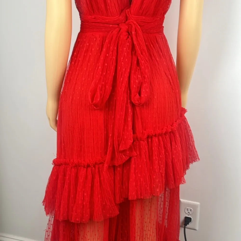 Vici Collection Tiered Tulle Midi Dress Red  Sz large - Image 9