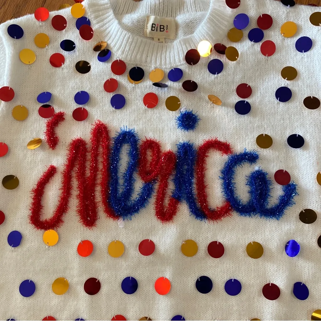 NWT ‘Merica Short Sleeve White Patriotic Bibi Sweater - Image 3