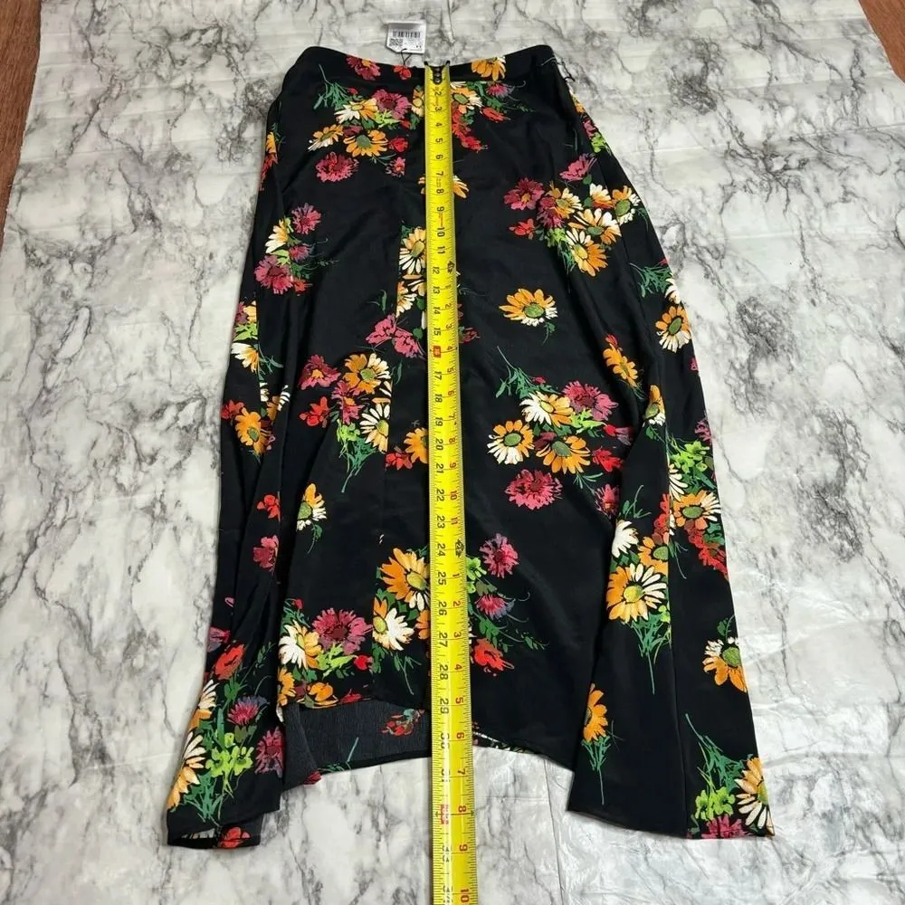 MANGO MNG Floral Print Black Yellow Midi skirt with Belt size 2 NWT New - Image 5