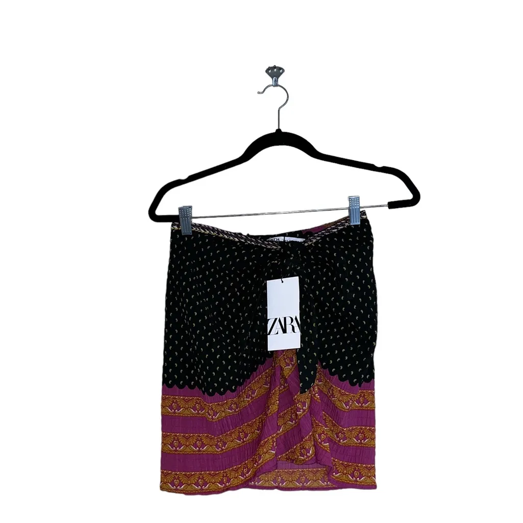 NWT ZARA BOHEMIAN BLOGGERS FAV PRINTED WRAP MINI SKIRT GREEN PINK SMALL - Image 8