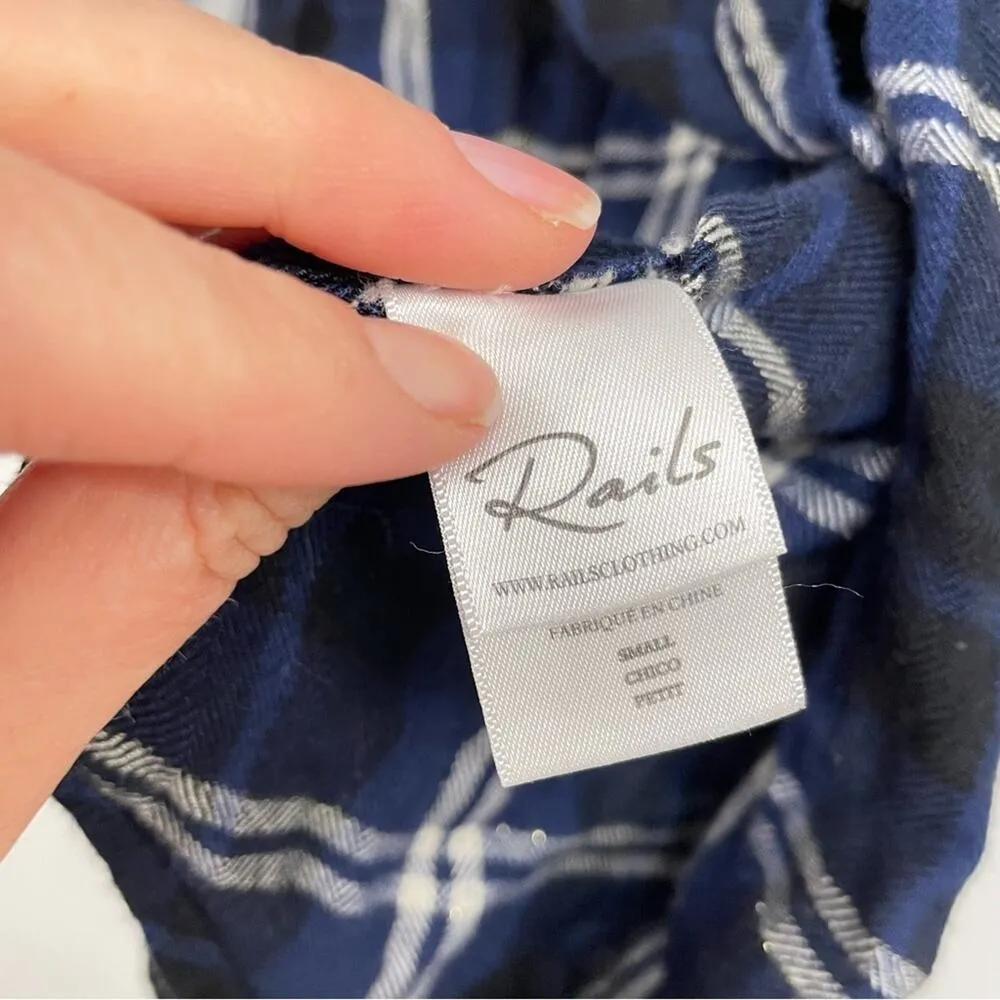 Rails Blue Silver Plaid Long Sleeve Buttons Down Tunic Length Shirt Top Womens S - Image 7