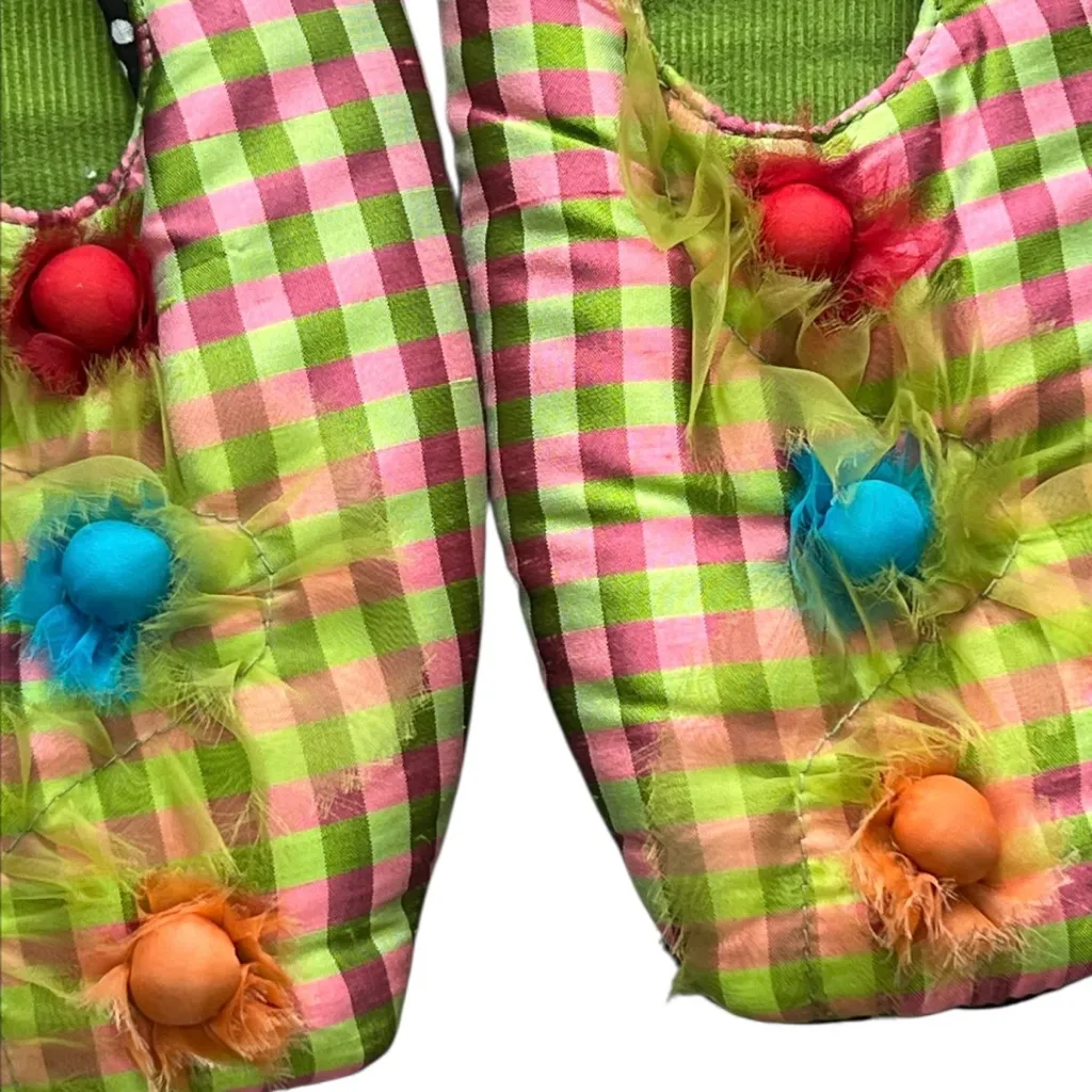 Goody Goody Colorful Plaid Slippers with Pom Poms velvet whimsical comfortable Red Size XL - Image 2