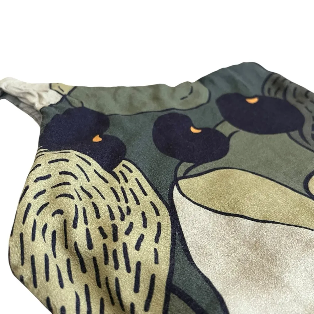 Farm Rio Anthro Women’s Green Military Cashew One Shoulder Midi Scarf Dress XS - Image 6