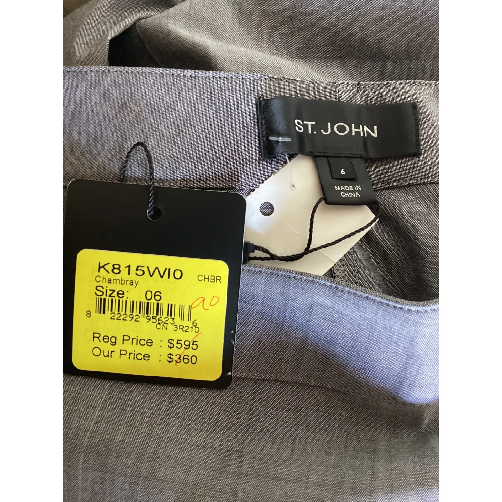 ST JOHN Chambray Wool Blend Dress Pants Size 6 Wide Leg Tailored Business Casual - Image 4