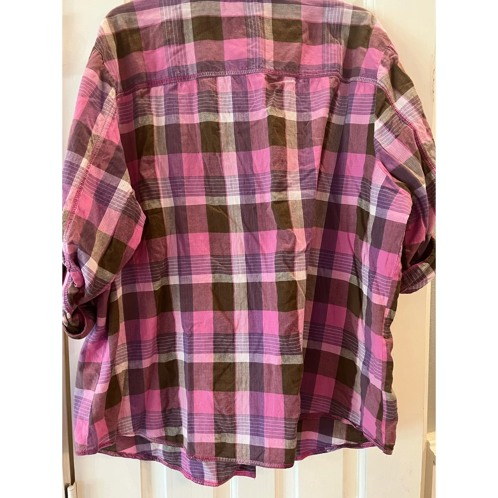 Westbound Womans 3X Plaid Applique Sequin Adorned Button Front Blouse Floral - Image 3
