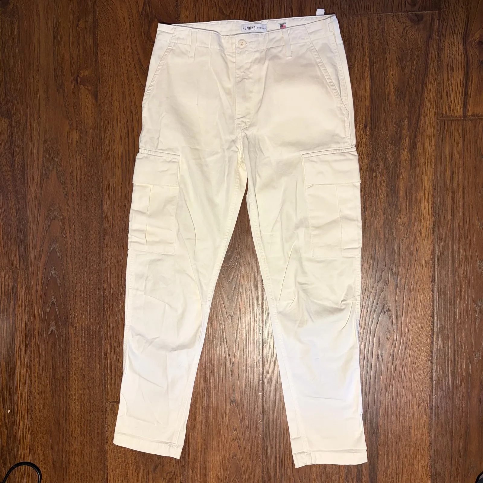 RE/DONE‎ Originals Sz 27 Off White Cargo Pant Jeans Women's Cotton Straight Leg - Image 2
