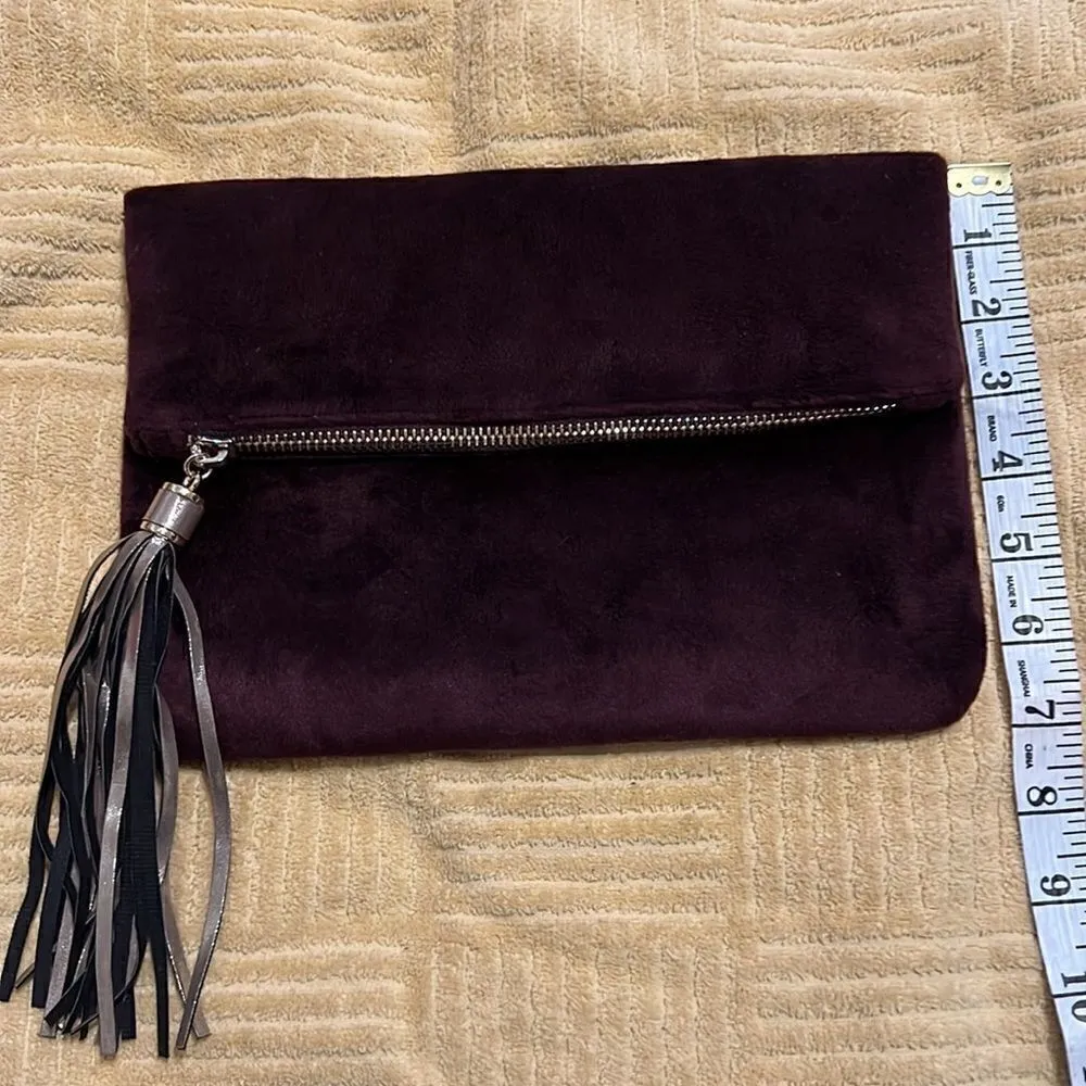 Merona brown faux fur clutch w/a tassel top zip fold over like new - Image 8