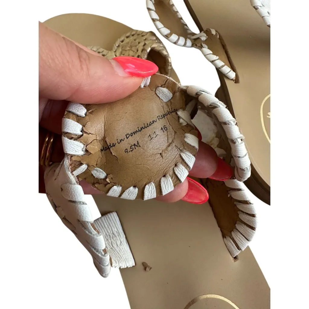 JACK ROGERS White Gold Leather Flat Sandals Size 9.5 - Image 4