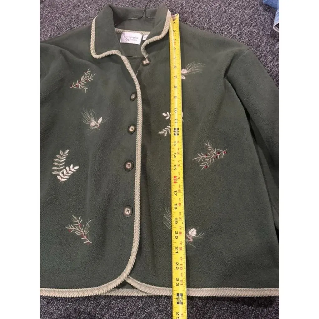 VTG Christopher Banks Women Large Green Botanical Embroidered Cozy Fleece Jacket - Image 7