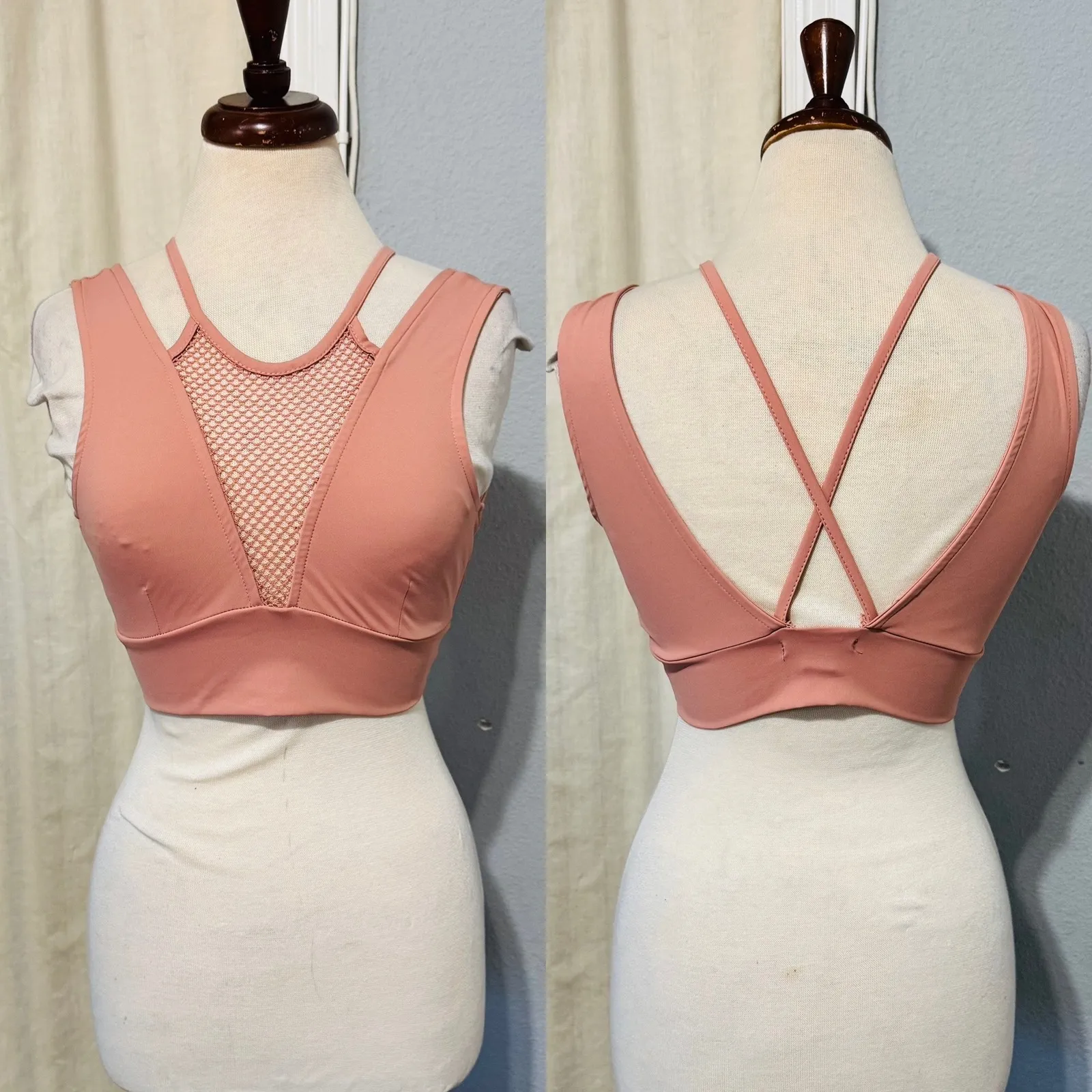 Forever 21 Pink Mesh Inset Sports Bra Tank Top Athletic Workout Women's Medium - Image 2