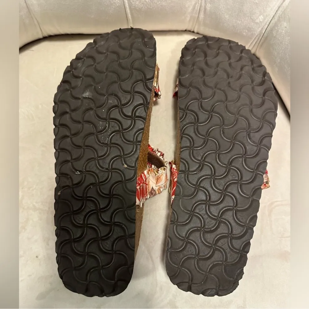 Papillio Birkenstock Curaçao floral motif stretch leather sandals size 9.5 Brown - Image 8