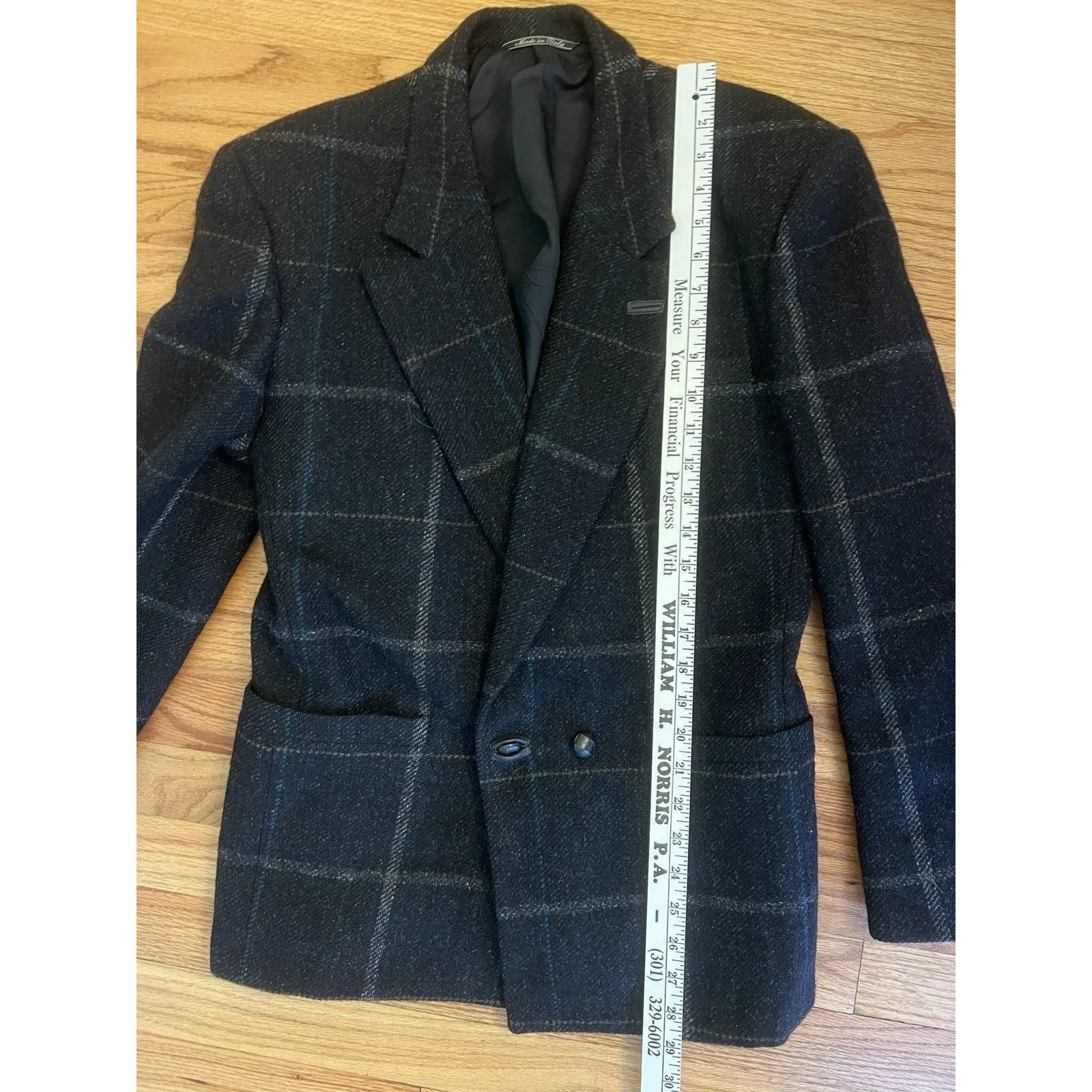Gianni Versace Blazer Sz 44 Made In Italy Plaid Leather Trim Wool Vtg - Image 8