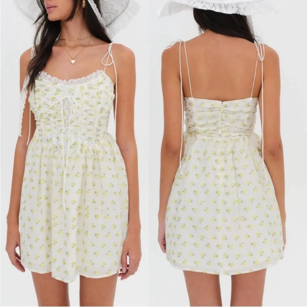For Love and Lemons Kiela Mini Dress Floral Corset Lace Up White Yellow NEW - Image 2