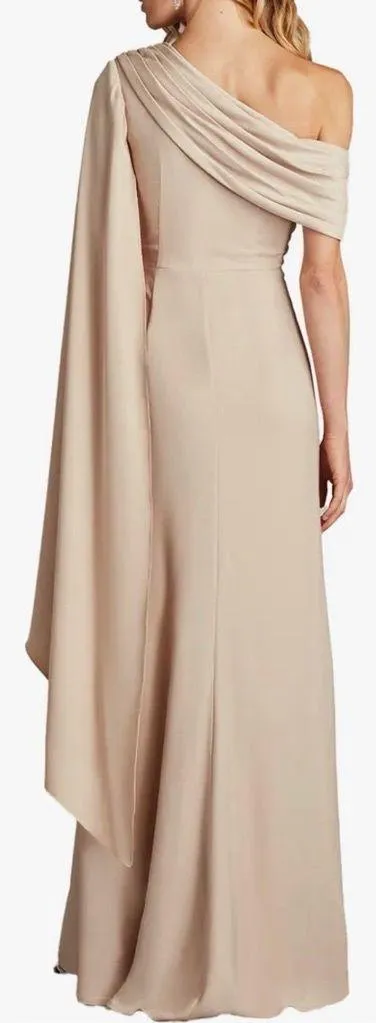 NWOT Tadashi Shoji Ember One-Shoulder Draped Gown champagne beige Sz 10 - Image 2