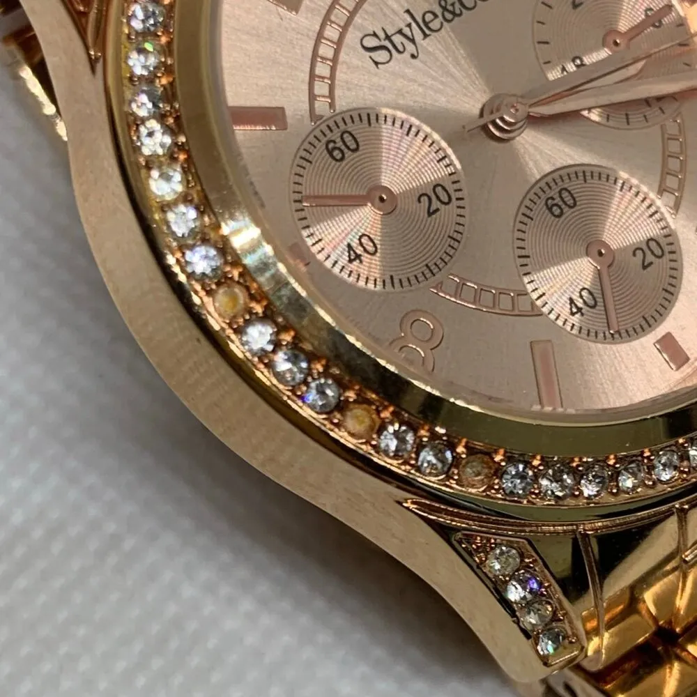 Style & co women rose gold tone watch rhinestones 40mm Quartz size 6” running - Image 3