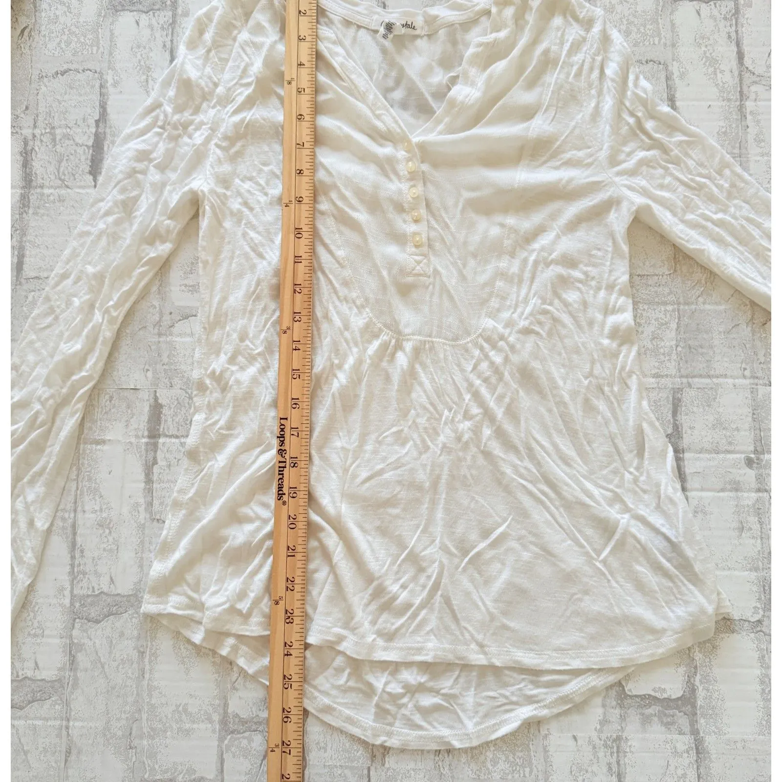 Aeropostale Y2K Babydoll V-Neck Long Sleeve Partial Button Curved Hem Top Sz S - Image 8