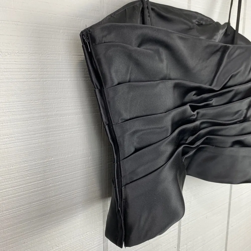 Bill Levkoff Black Satin Formal 2 Piece A-line Skirt Ruched Top Removable Straps - Image 5