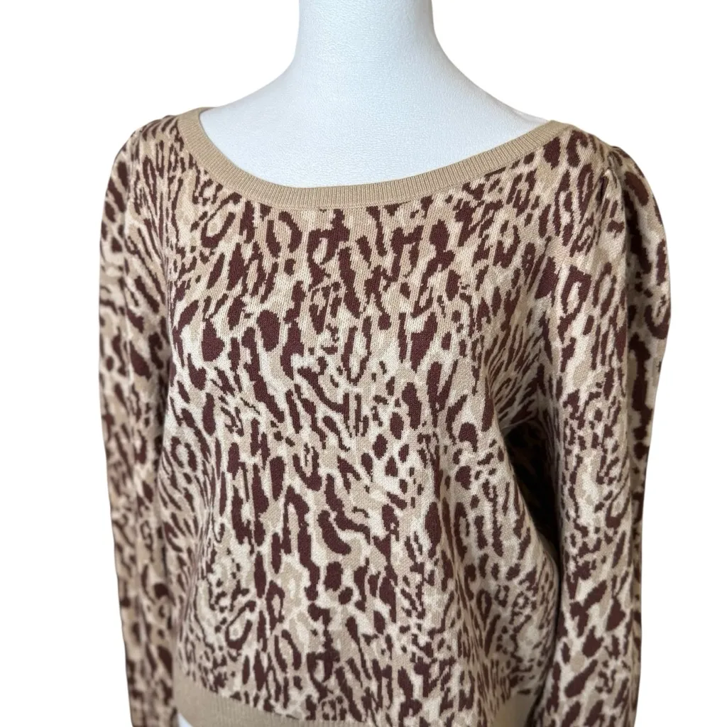 Anthropologie Maeve Knit Leopard Print Sweater XL Puff Sleeve Soft Chic Neutral - Image 5