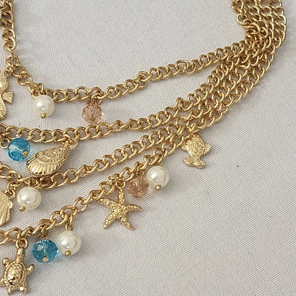 Gold 4 Strand Chain Necklace with Nautical Charms and Starfish Earrings Set - Image 5