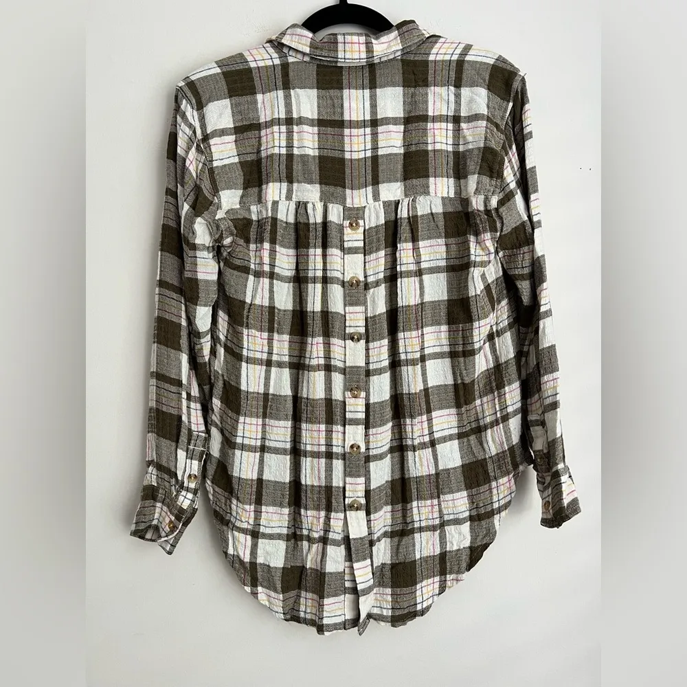 Isadora Button Back Plaid Tunic Popover long sleeve Shirt XS - Image 3