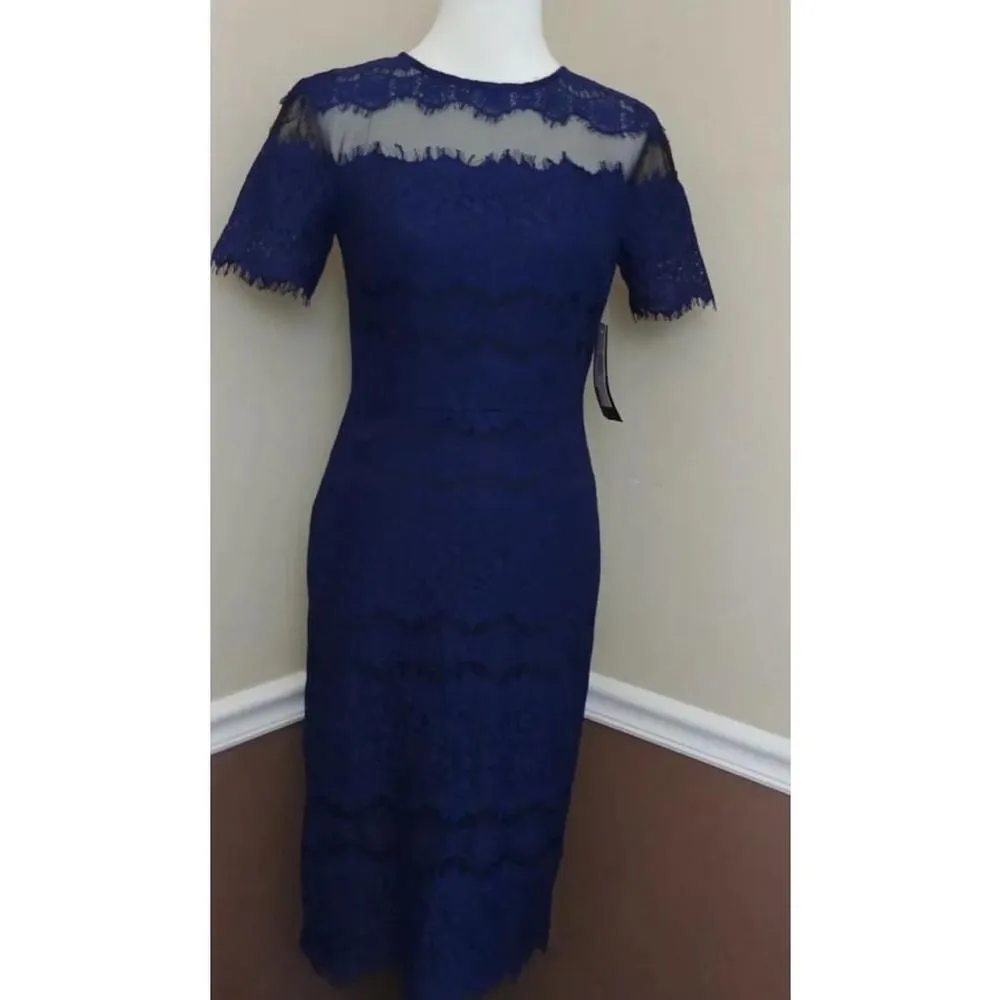 Dark Blue Lace Black Sheer Cutout Short Sleeve Midi Dress  ModCloth - Image 2
