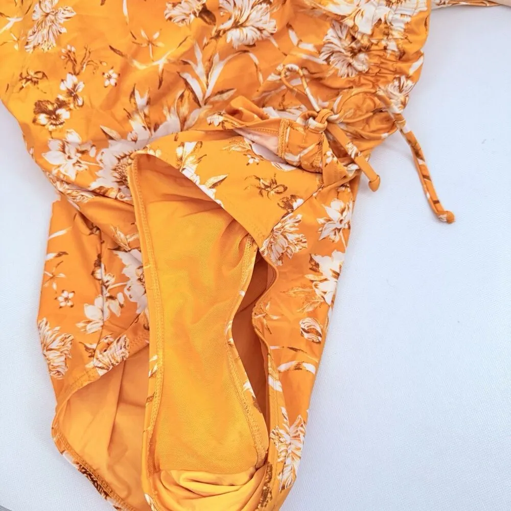 Niptuck Swim Women’s Size 12 Floral Plunge Ruched Padded Swimsuit Tummy Shaper Yellow - Image 5