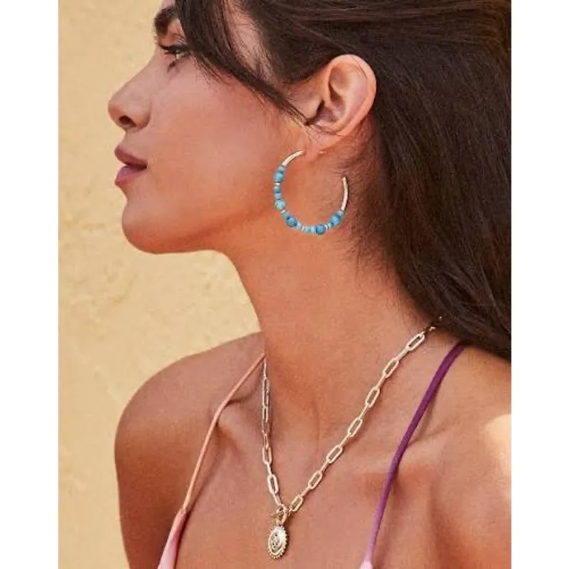 NWT! Kendra Scott Jovie Gold Beaded Hoop Earrings in Bronze Veined Red - Image 4