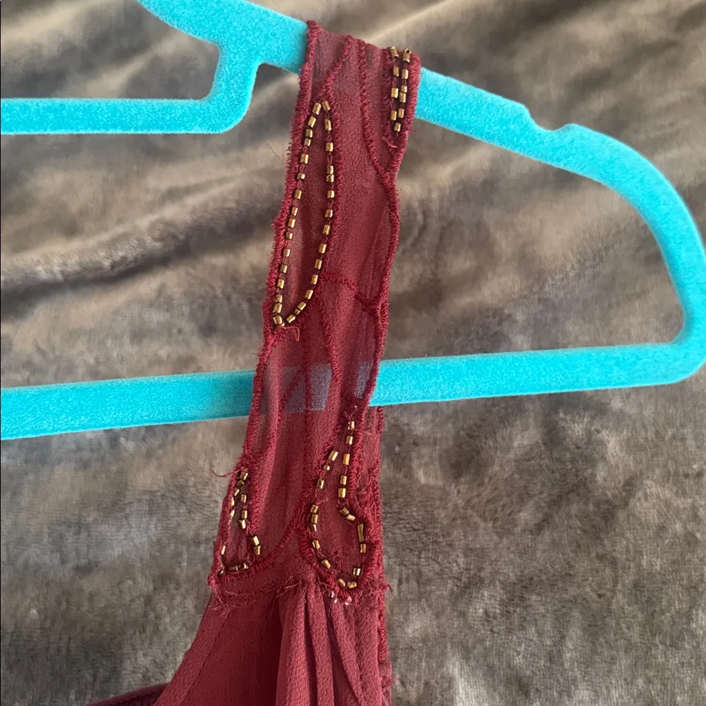 FREE PEOPLE Burgundy Sheer Slip Dress Size small with under slip - Image 8