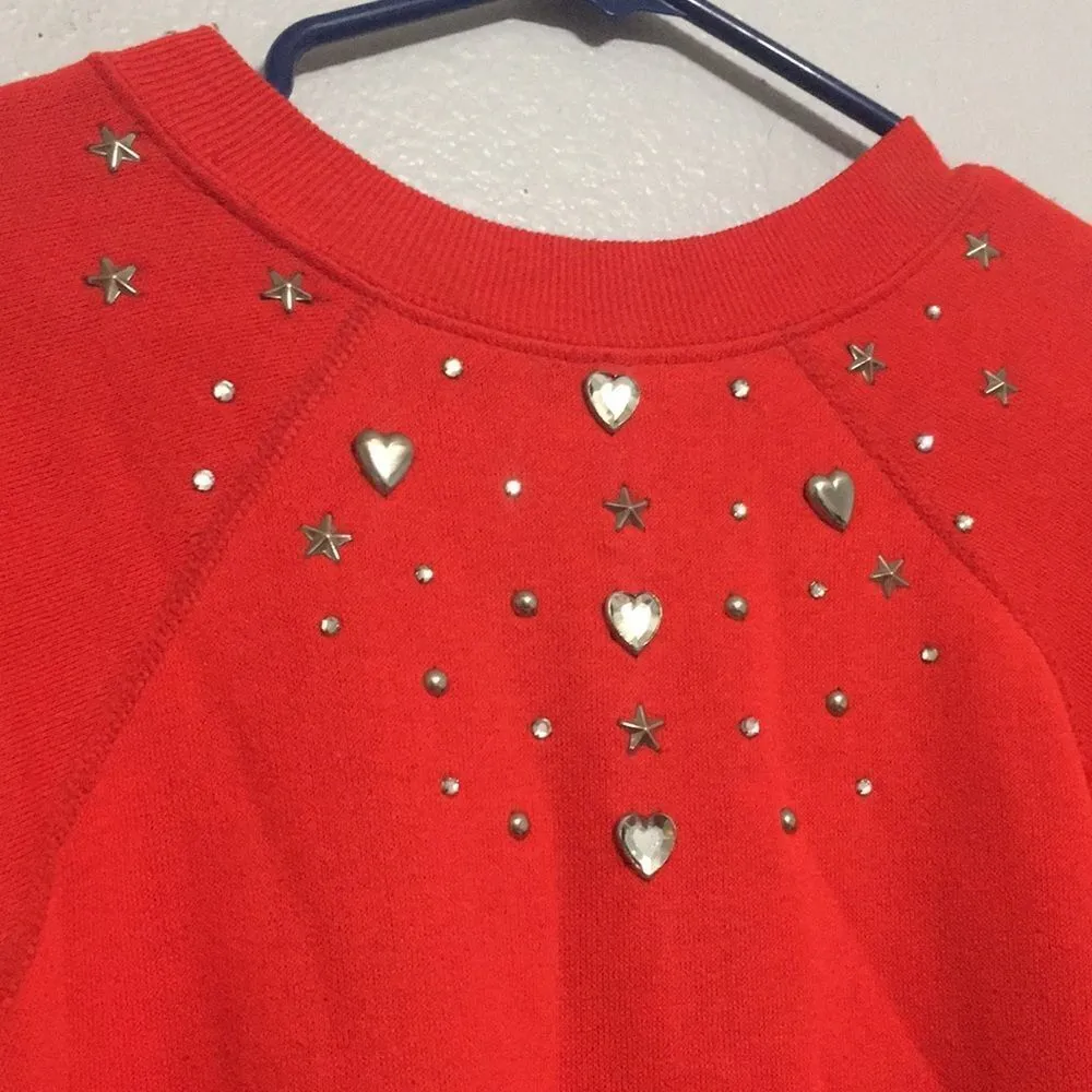 Vintage Red Crewneck Embellished Heart Gens Sweatshirt Size Large Red - Image 2