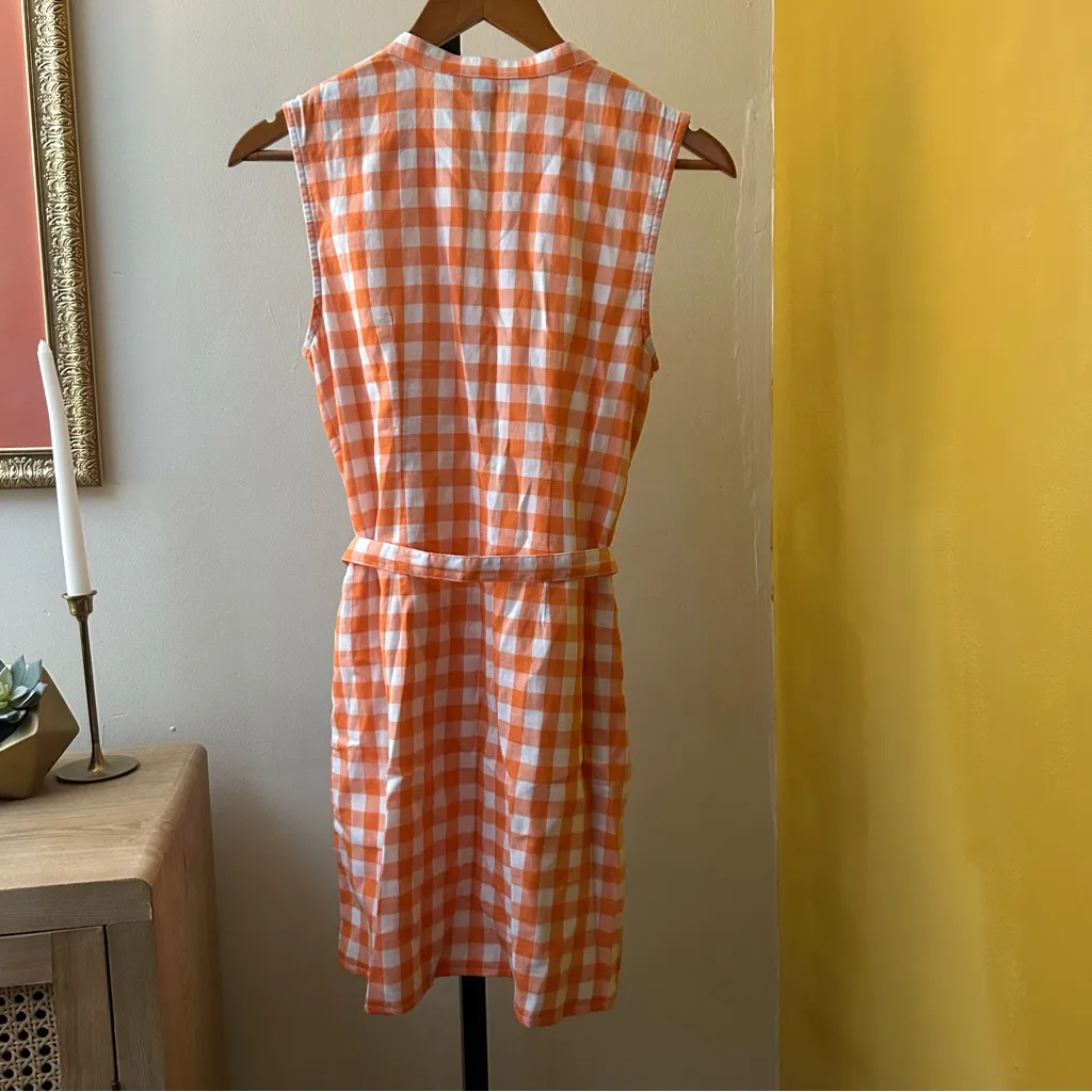 Tommy Bahama Gingham Check Mini Dress Belt Tie 100% Cotton Orange White Size XS - Image 6