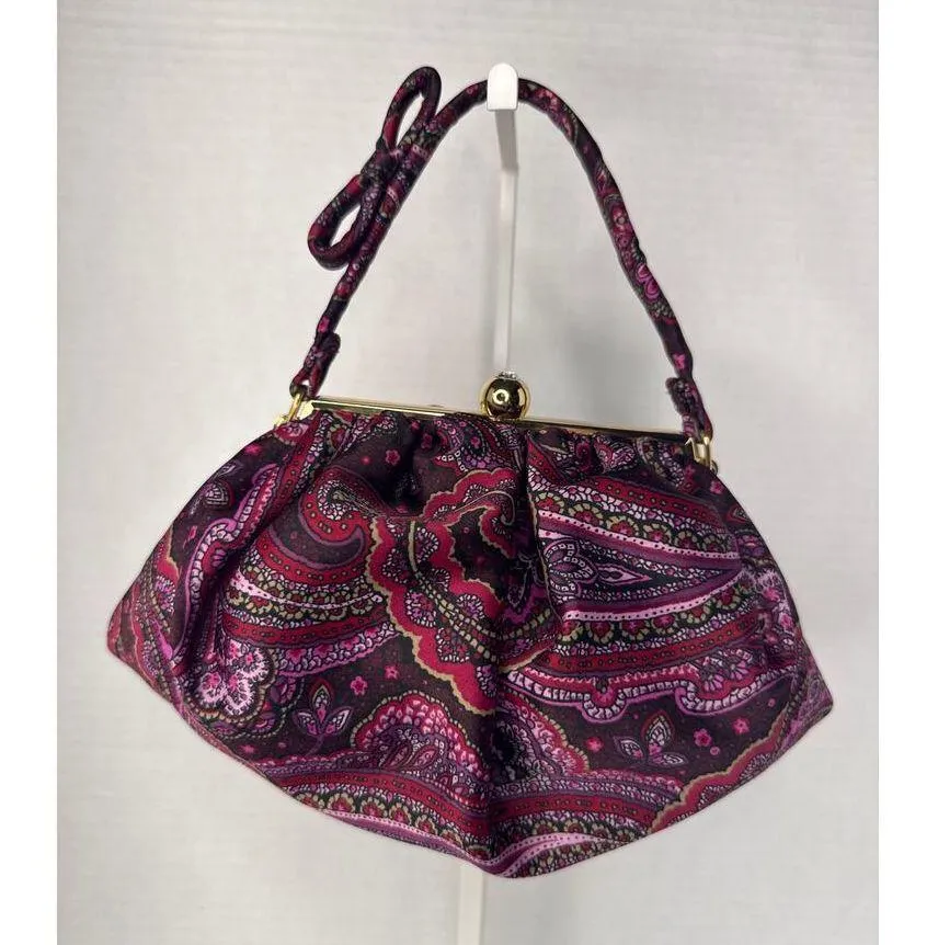 Retro Paisley Ann Taylor Loft Evening Bag Gemstone kiss opening Bow handle - Image 7