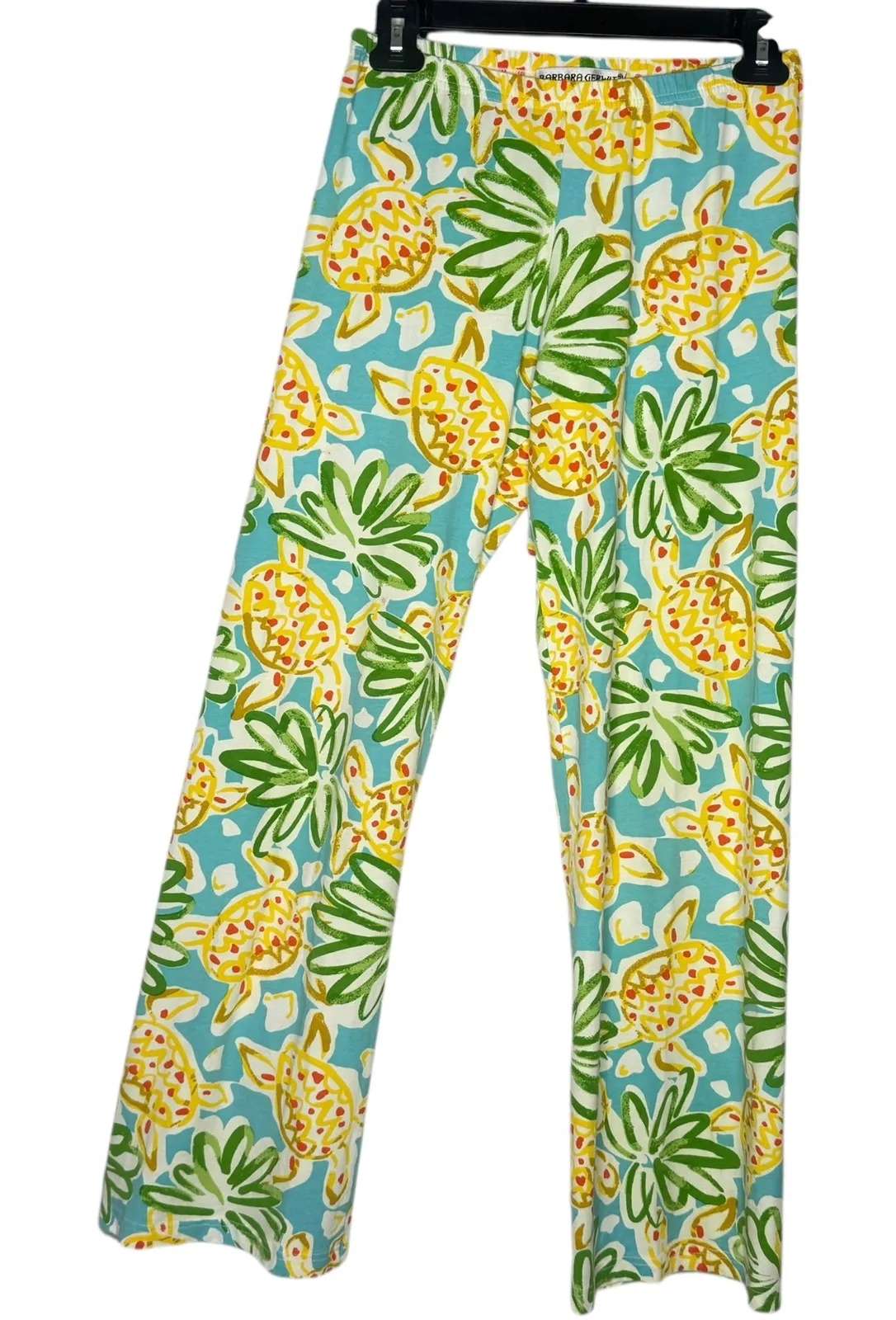 Barbara Gerwit Turtle Palm Tree Print Pull On Pants Size S Colorful Resort Wear Blue - Image 1