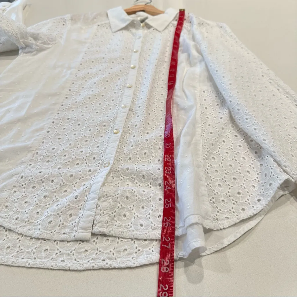 Sundance‎ White Cotton Eyelit Long Sleeve Top Size Large - Image 6
