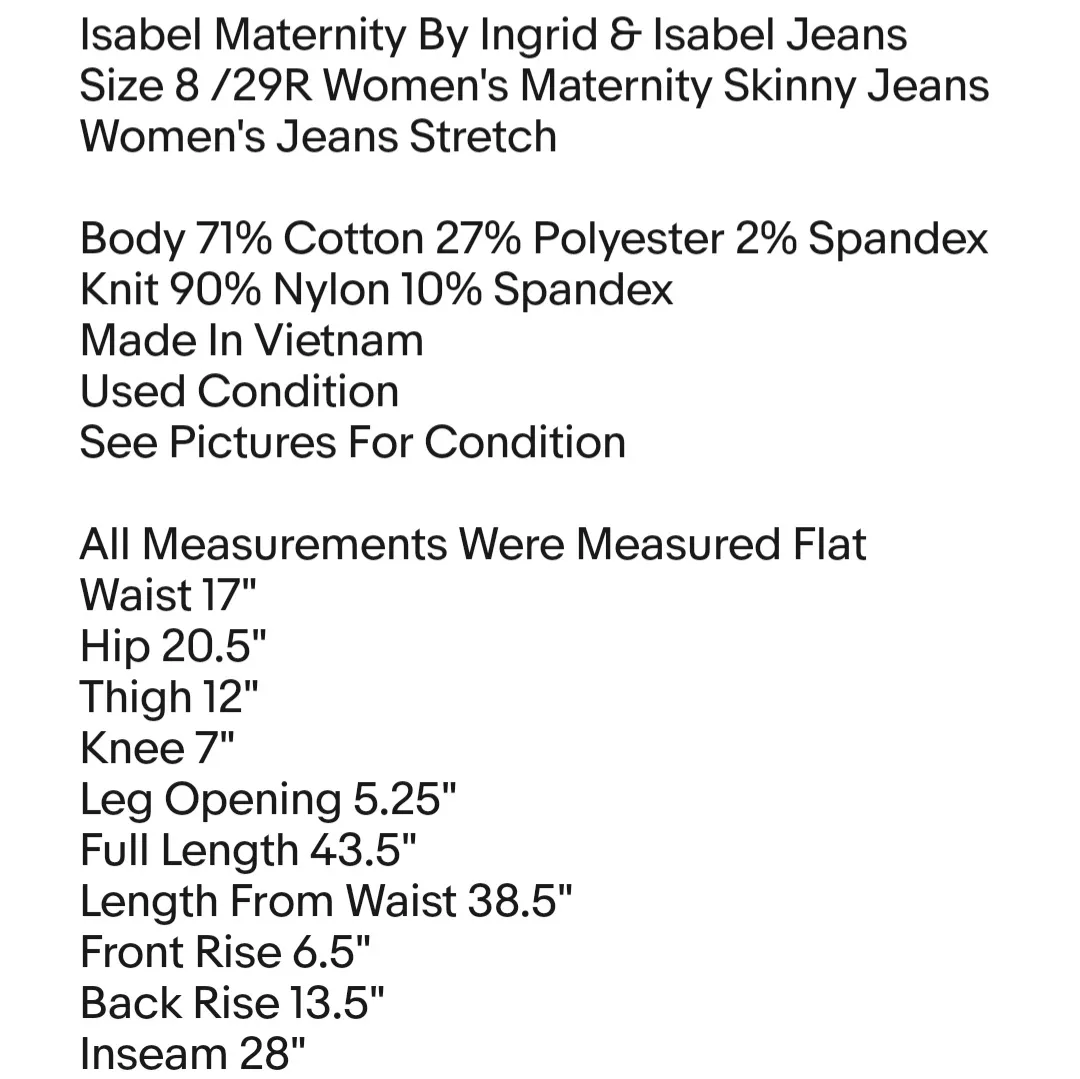 Isabel Maternity By Ingrid & Isabel Jeans Size 8 /29R Women's Maternity Skinny Jeans - Image 7