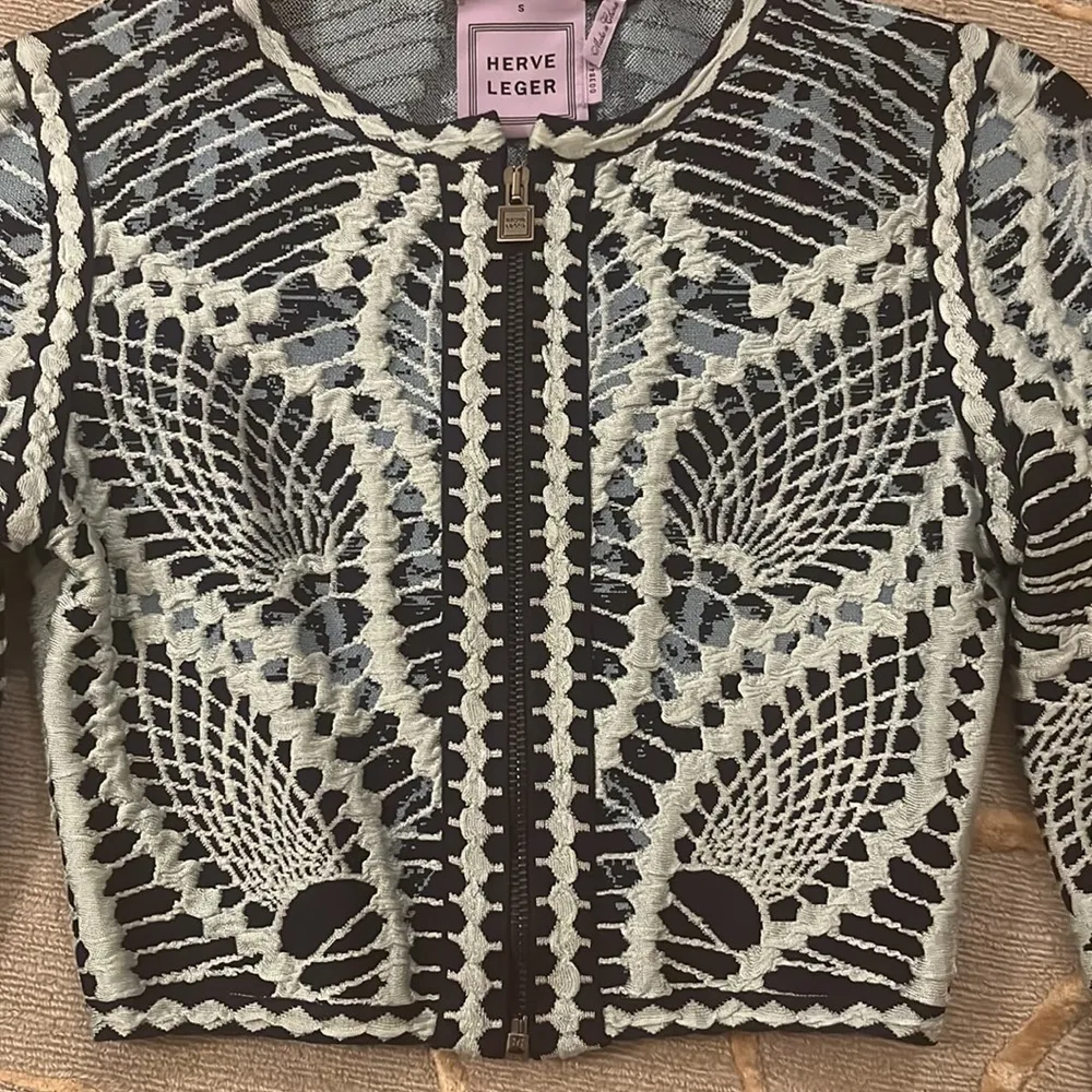 🆕 Herve Leger | Blue Patterned Cropped Cardigan Small Elastic - Image 2