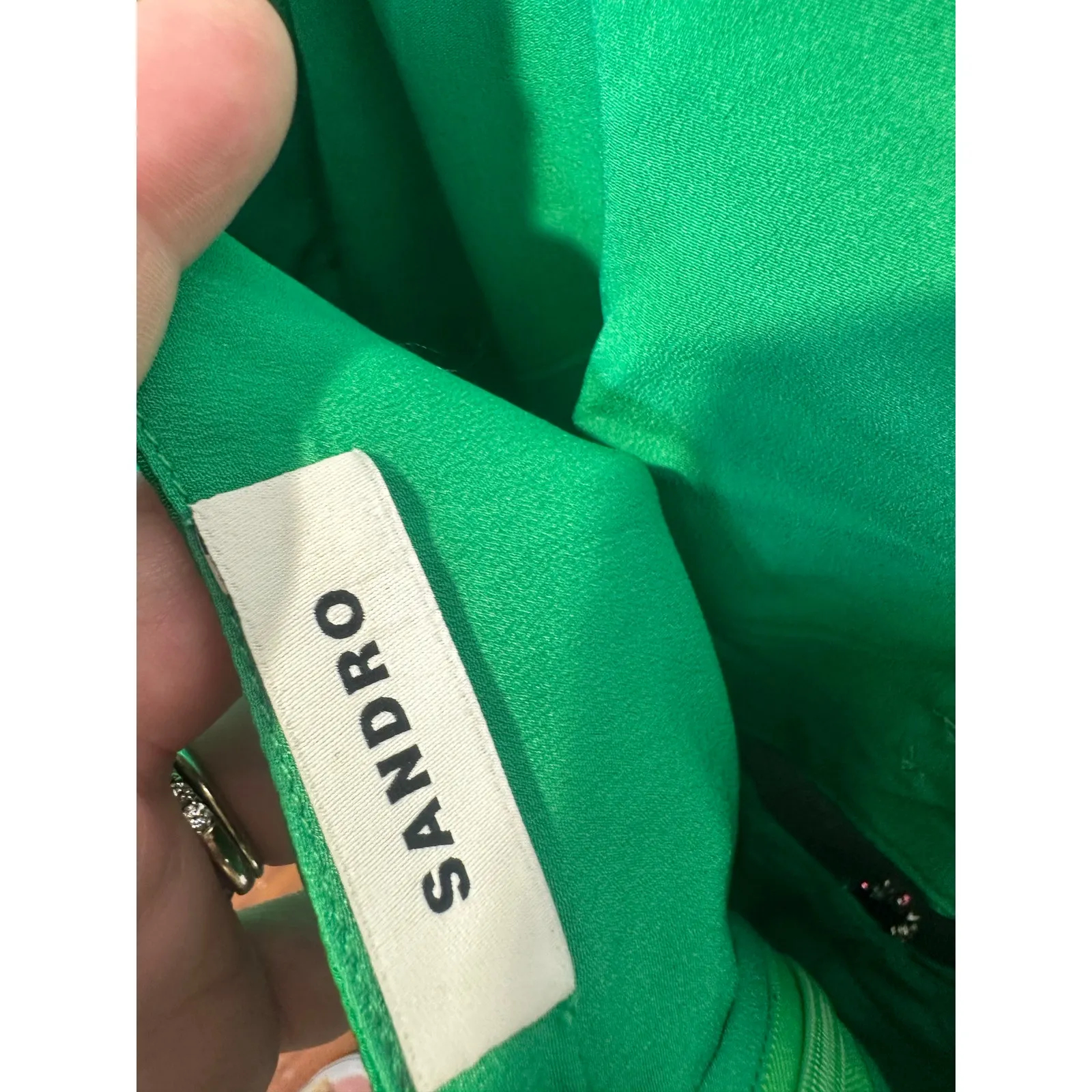 SANDRO Green Jewel Embellished Rhinestone Middle Cutout Puff Sleeve Dress sz 40 - Image 14