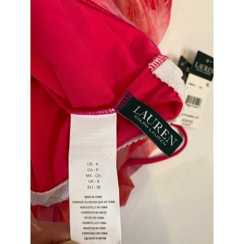 LRL One Piece Pink Red Halter Calypso Ikat Flyaway Bathing Suit NWT Sz 4 Women - Image 5