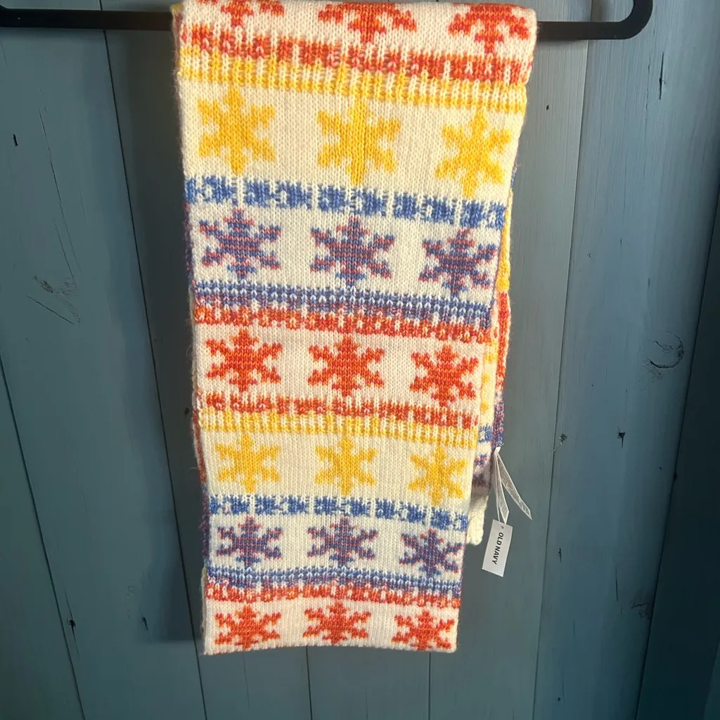 Old Navy  Colorful Knit Scarf with Snowflake Pattern | One Size - Image 2