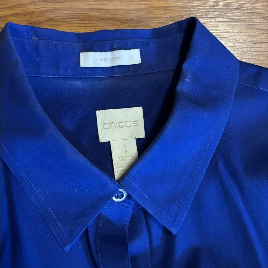 Chico’s No-Iron Royal Blue Button Front Shirt Women’s Size 1 (M) Long Sleeve - Image 5