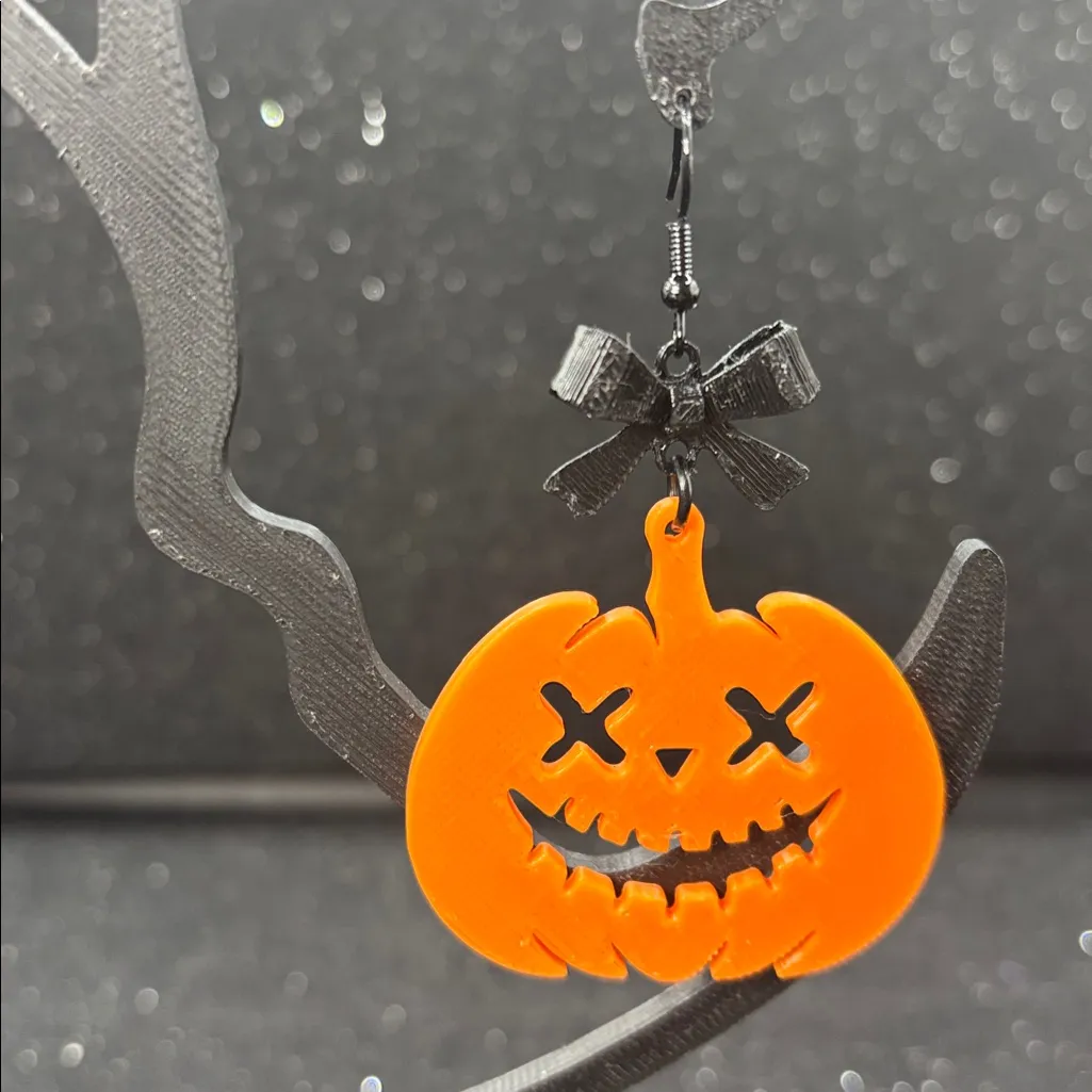 Pumpkin Earrings with Bow – Cute Fall & Halloween‎ Jewelry Orange - Image 2