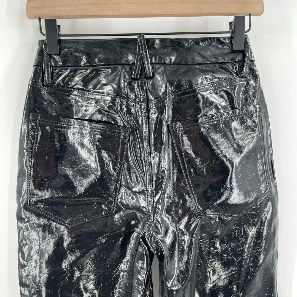 GOOD AMERICAN Pants 00/24 Faux Leather Black Crinkled Crinkle Good Classic NWT - Image 10
