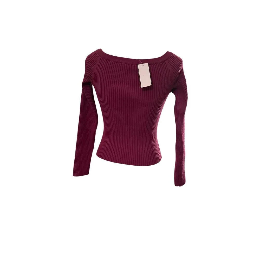 ASTR The Label Philippa Chain Strap Stretchy Sweater Fuchsia Ribbed Chain Sz M Size M - Image 3