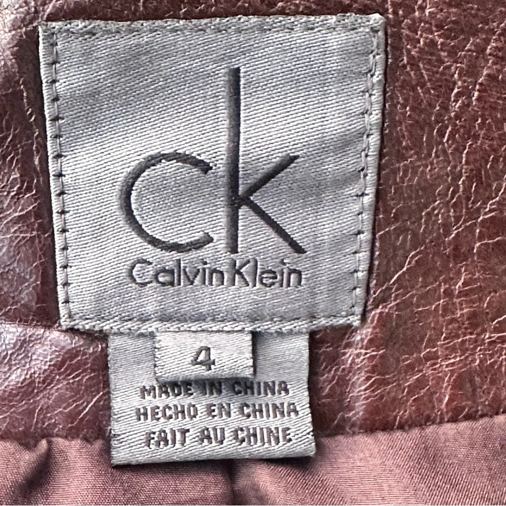 Calvin Klein Brown Leather Button Front Jacket Blazer - Image 14
