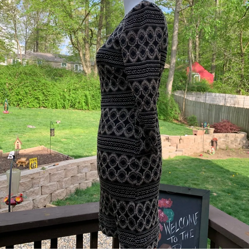 Cache Dress Black Gold Cocktail Bodycon 3/4 sleeve XS Back Zip Fitted - Image 4