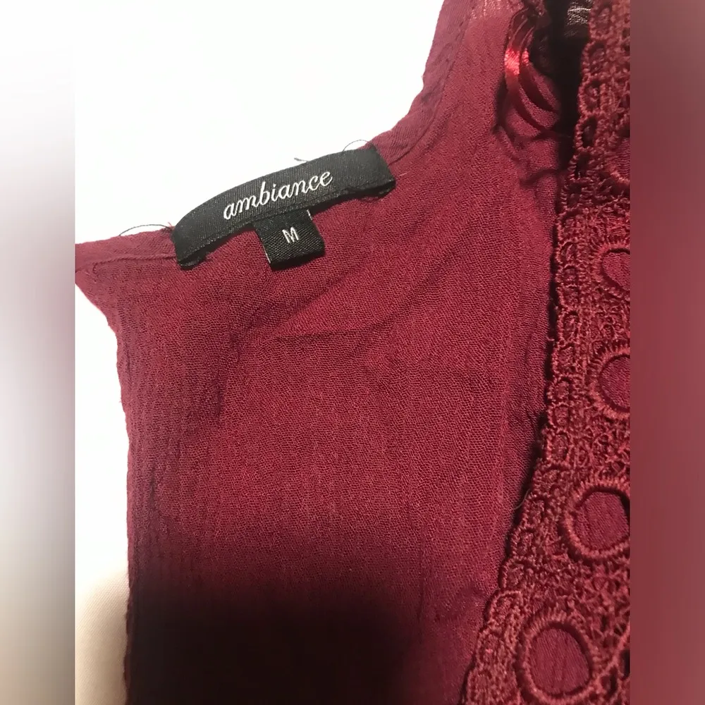 Ambiance Women’s Burgundy Romper 3/4 Sleeve Lace Deep V Cut Romper Size M Size M - Image 3