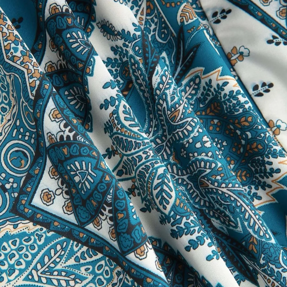 CIDER Satin Pants BoHo Mixed Print Wide Leg High Waist Lounge Style Size XS - Image 3